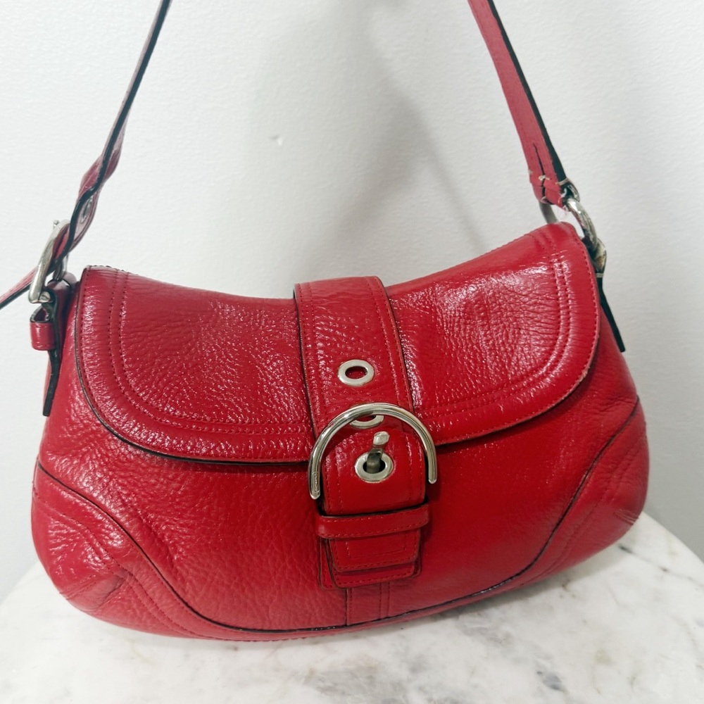 Vintage Coach Red Pebble Leather Soho Shoulder Bag Dyed - Picture 3 of 10